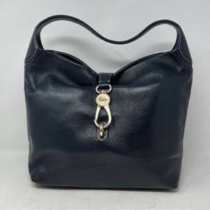 ❤️Dooney & Bourke Midnight Blue Pebble Leather Logo Lock Large Sac in New Cond.